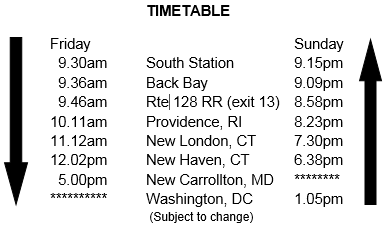 Washington DC Cherry Blossom Timetable